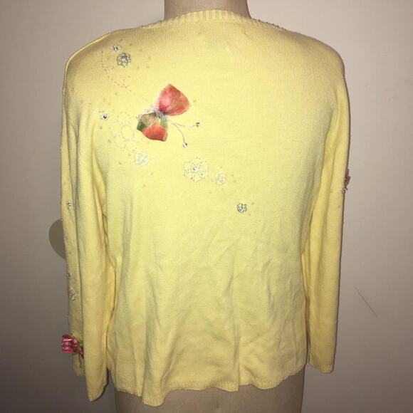 Berek Yellow Butterfly Ribbon & Bead Embellished Cardigan Sweater XL - Picture 4 of 12